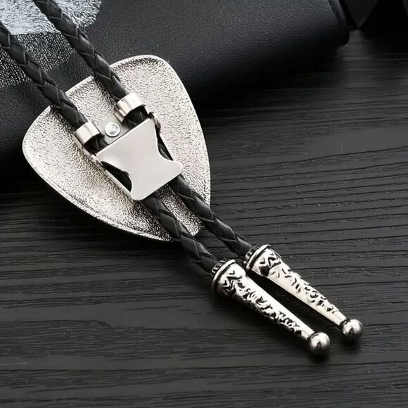 Triangle White Agate Stone Bolo Tie Mens Casual Western Cowboy Accessory - Picture 3 of 3